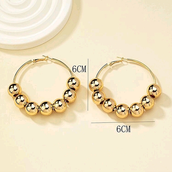 Hoop Ball Gold Plated Statement Earrings - Picture 5 of 5